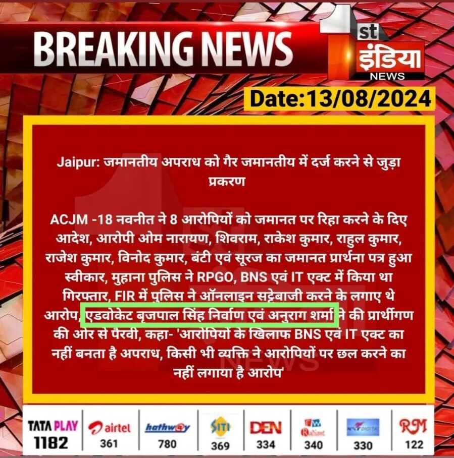 1st India News coverage of bail order, 13 August 2024
